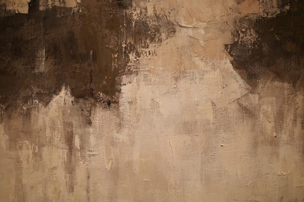 A simple austere image of a weathered wall with light to dark brown and uneven brush strokes and smears.